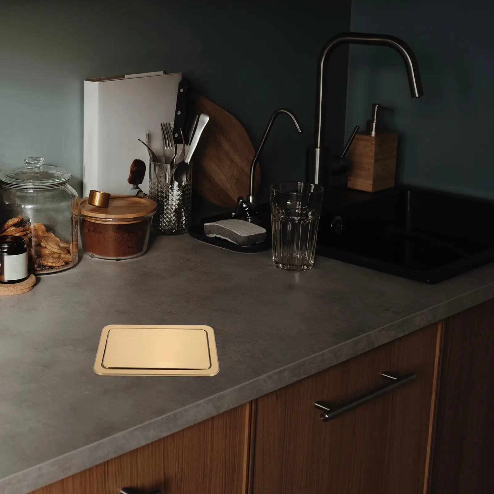 Stainless Steel Countertop Recessed Trash Can Lid Rectangle Swing Flap Cover Space Efficient Odor Containing Built in Waste Bin
Stainless Steel Countertop Recessed Trash Can Lid Rectangle Swing Flap Cover Space Efficient Odor Containing Built in Waste Bin