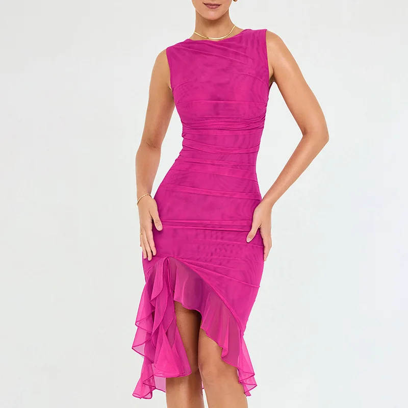 Robe Femme Elegant Ruffle Ruched Midi Dress Women Dress Summer New Backless Sleeveless Irregular Club Party Sexy Dress Vestido 
Robe Femme Elegant Ruffle Ruched Midi Dress Women Dress Summer New Backless Sleeveless Irregular Club Party Sexy Dress Vestido