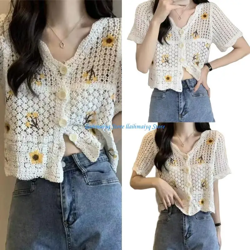 573B Womens Hollow Knit T-shirt Tees Hollow Short Sleeve Crochet Crop Tops Blouses
573B Womens Hollow Knit T-shirt Tees Hollow Short Sleeve Crochet Crop Tops Blouses