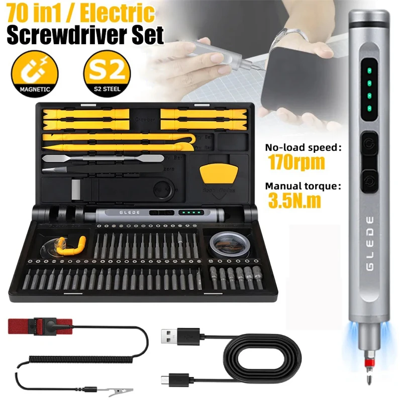 70 In 1 Electric Screwdriver Set Precisions Cordless Magnetic Screw Driver Phone PC Watch Power Repair Tools With 42 Bits
70 In 1 Electric Screwdriver Set Precisions Cordless Magnetic Screw Driver Phone PC Watch Power Repair Tools With 42 Bits