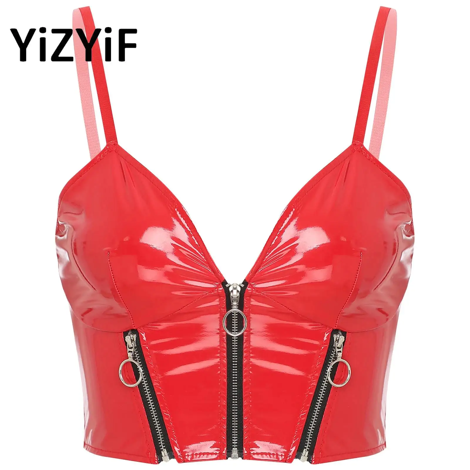 Womens Glossy Patent Leather Zipper Front Corset Crop Top Sexy V Neck Latex Sling Vest Camisole Nightclub Rave Party Costume
Womens Glossy Patent Leather Zipper Front Corset Crop Top Sexy V Neck Latex Sling Vest Camisole Nightclub Rave Party Costume