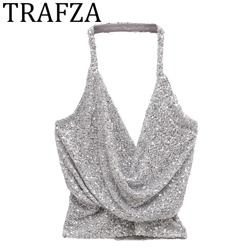 TRAFZA 2025 Gathered Sequin Top Women Swinging Collar Backless Sexy for Woman Summer Crop Top Ruch Vest Party Woman Clothing
TRAFZA 2025 Gathered Sequin Top Women Swinging Collar Backless Sexy for Woman Summer Crop Top Ruch Vest Party Woman Clothing