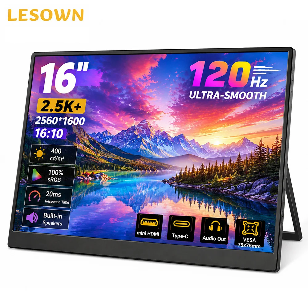LESOWN 16 Inch 16:10 120Hz Travel Display 2560x1600 Plug & Play Mobile Monitor with Speakers for MacBook
LESOWN 16 Inch 16:10 120Hz Travel Display 2560x1600 Plug & Play Mobile Monitor with Speakers for MacBook