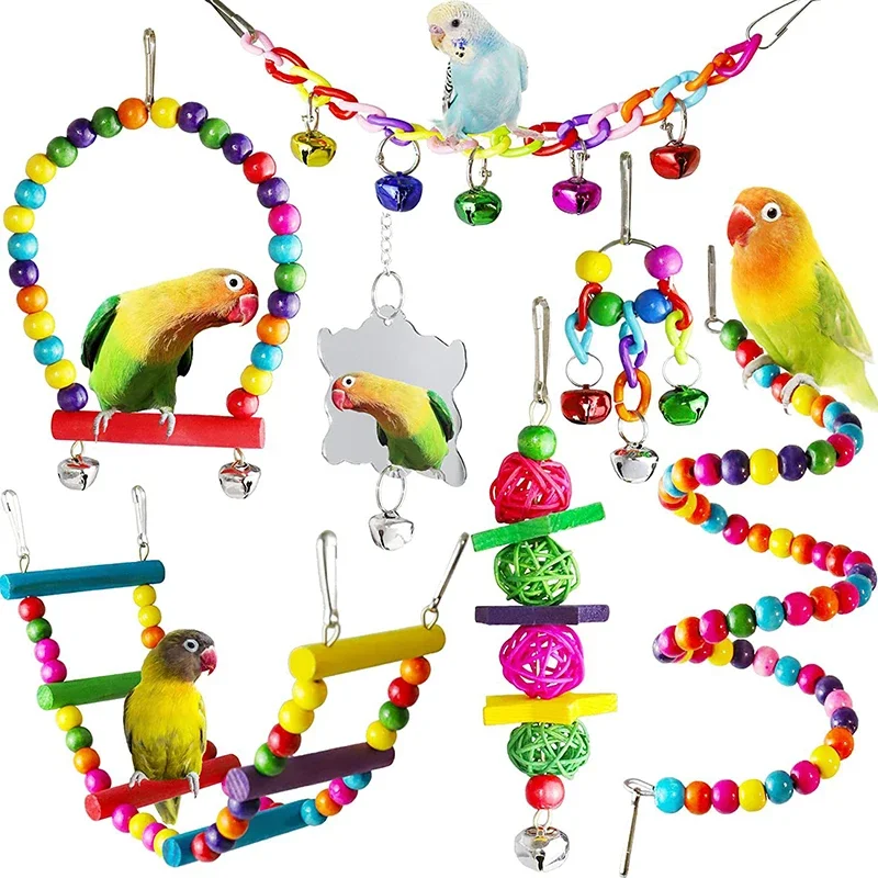 7pcs Pack Wood Parrot Toys Bird Toy Cage Bird Accessories Swing Suspension Bridge Ball Cage Bells Pet Supplies Set
7pcs Pack Wood Parrot Toys Bird Toy Cage Bird Accessories Swing Suspension Bridge Ball Cage Bells Pet Supplies Set