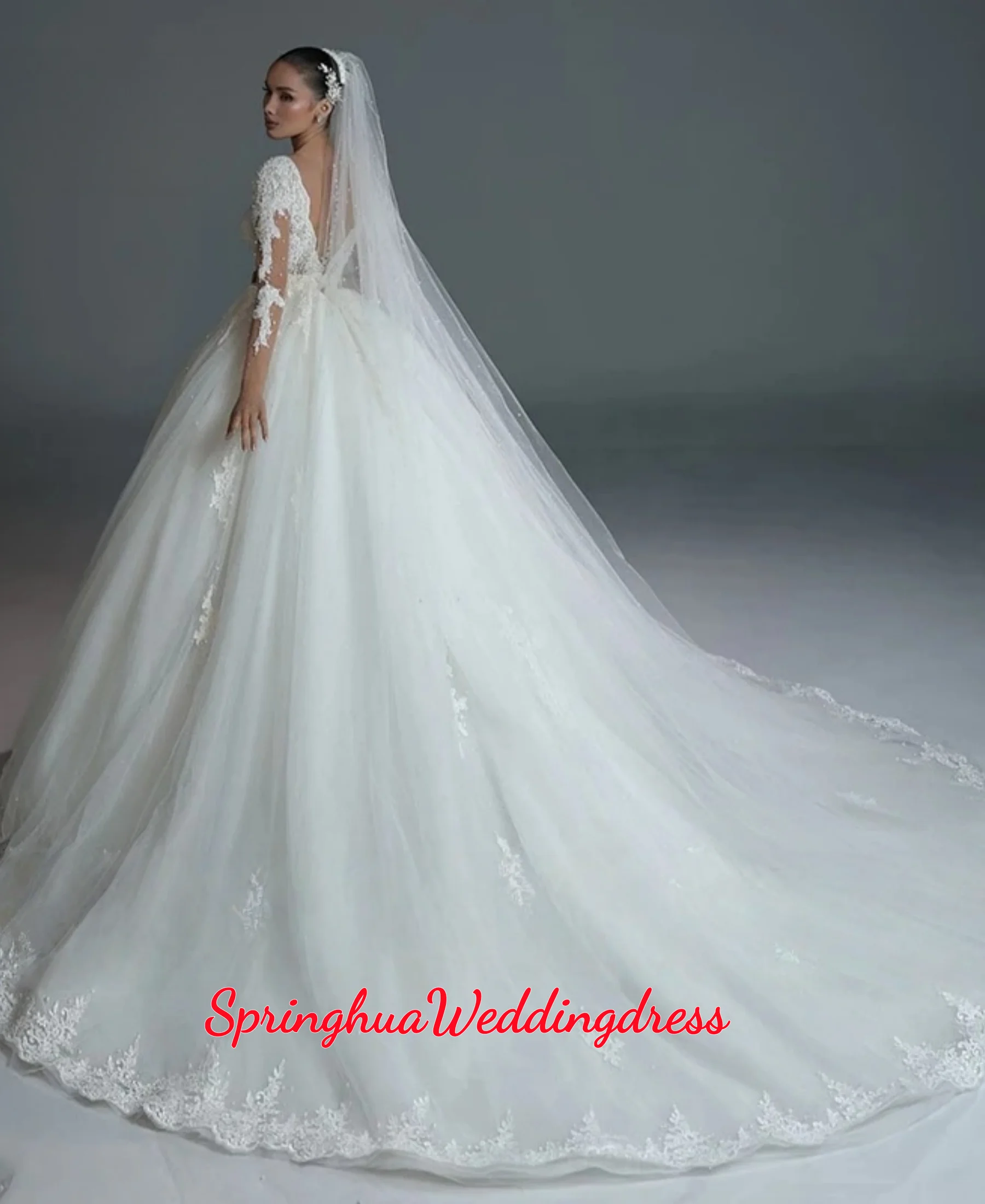 Customized A-Line Elegant Wedding Dresses Scallopped Long Sleeve Lace Appliques Princess Bridal Gowns Vestido De Novia
Customized A-Line Elegant Wedding Dresses Scallopped Long Sleeve Lace Appliques Princess Bridal Gowns Vestido De Novia