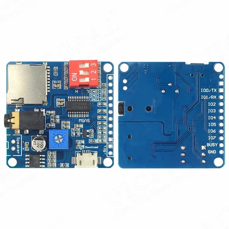 DY1703A Voice Sound Module for Arduino MP3 Player Module UART I/O Trigger Class D Amplifier Board 5W 8M Storage SD/TF Card
DY1703A Voice Sound Module for Arduino MP3 Player Module UART I/O Trigger Class D Amplifier Board 5W 8M Storage SD/TF Card