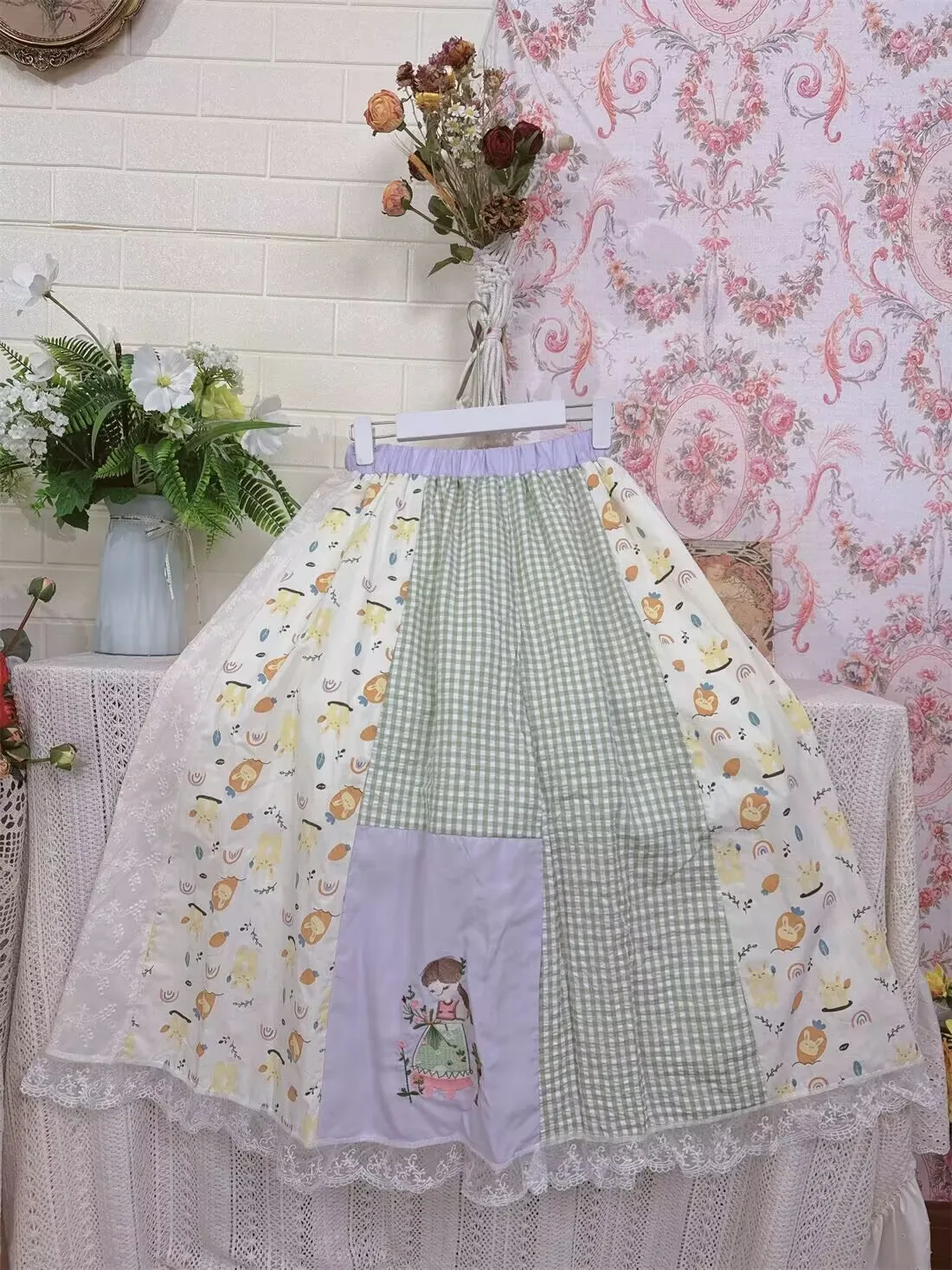 Women Elastic Waist Patchwork A-Line Midi Skirt Spring Summer Japanese Vintage Mori Girl Cartoon Lace Patchwork Skirts
Women Elastic Waist Patchwork A-Line Midi Skirt Spring Summer Japanese Vintage Mori Girl Cartoon Lace Patchwork Skirts