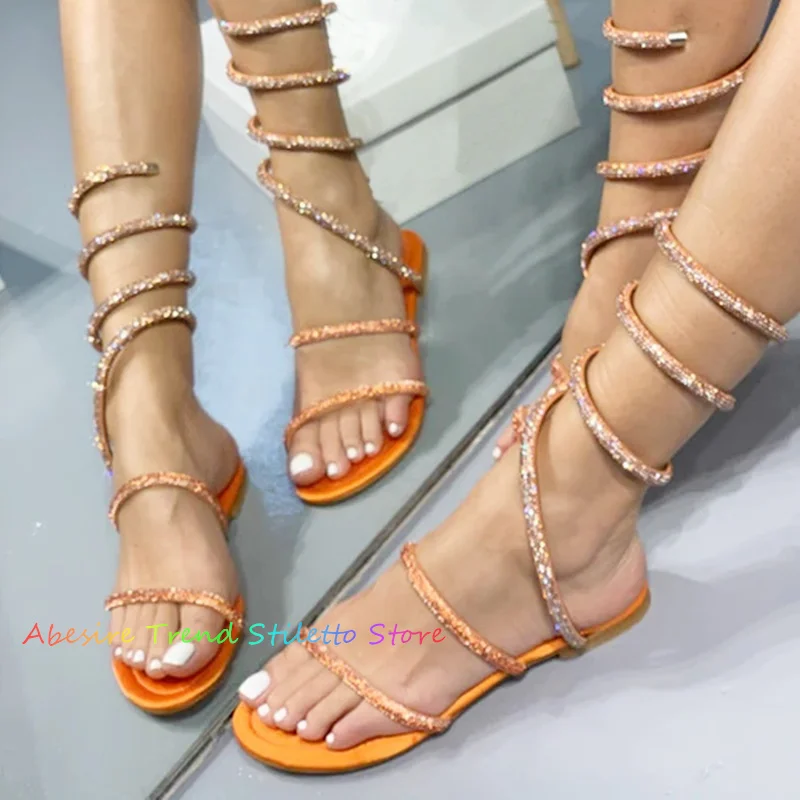 Summer New Snake-Shaped Winding Sandals Orange Rhinestone Crystal Open Toe Sparkling Ankle Strap Flat Shoes For Women Sandals
Summer New Snake-Shaped Winding Sandals Orange Rhinestone Crystal Open Toe Sparkling Ankle Strap Flat Shoes For Women Sandals