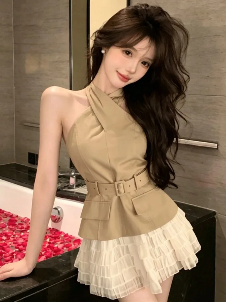 Hot Girl Style Cross Neck Vest Backless High Waist Sleeveless Women's Summer Top And Skirt Set Fashionable And Slimming
Hot Girl Style Cross Neck Vest Backless High Waist Sleeveless Women's Summer Top And Skirt Set Fashionable And Slimming