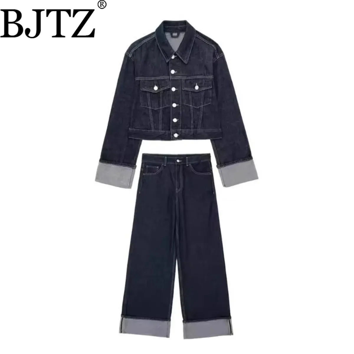 BJTZ модная офисная женская джинсовая куртка + широкие брюки с высокой талией, комплект из двух предметов для женщин, весна-осень 2024, модная одежда
BJTZ модная офисная женская джинсовая куртка + широкие брюки с высокой талией, комплект из двух предметов для женщин, весна-осень 2024, модная одежда