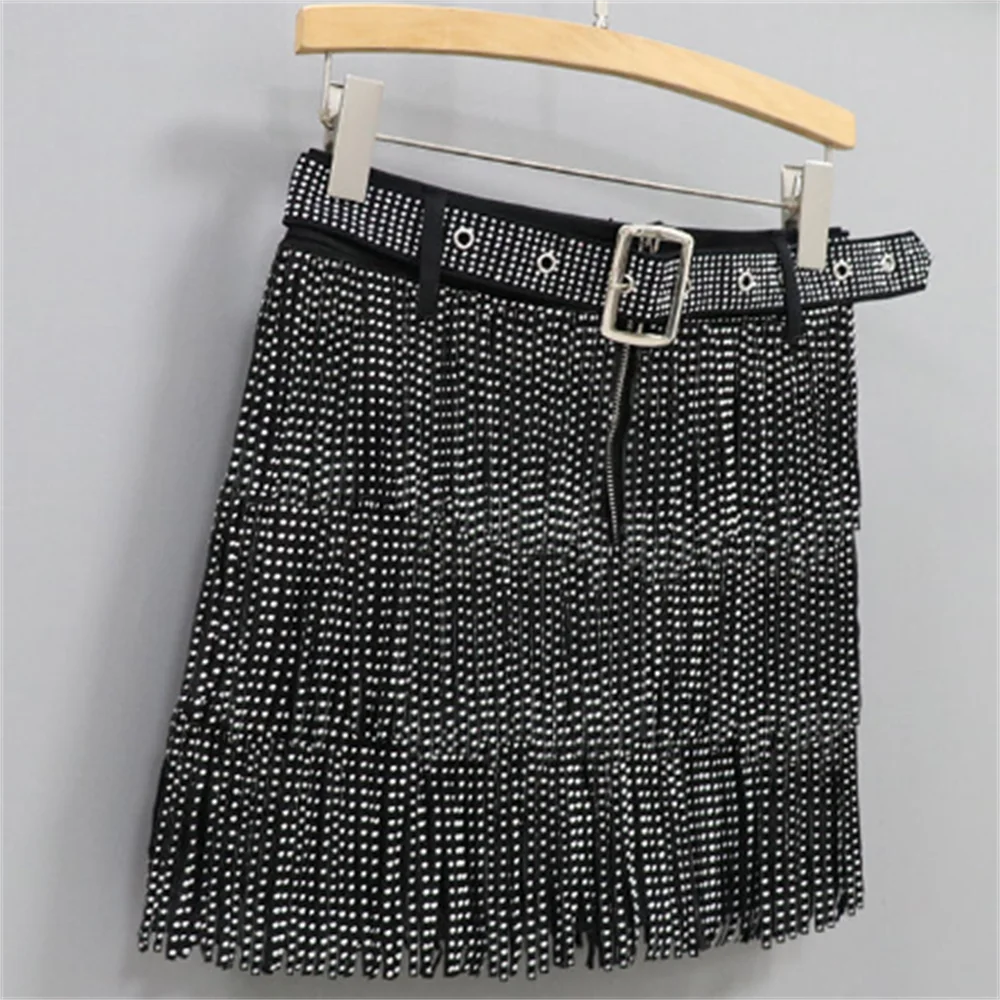 Tassel diamond skirt women spring and summer new belt high waist A line skirt 3xl
Tassel diamond skirt women spring and summer new belt high waist A line skirt 3xl