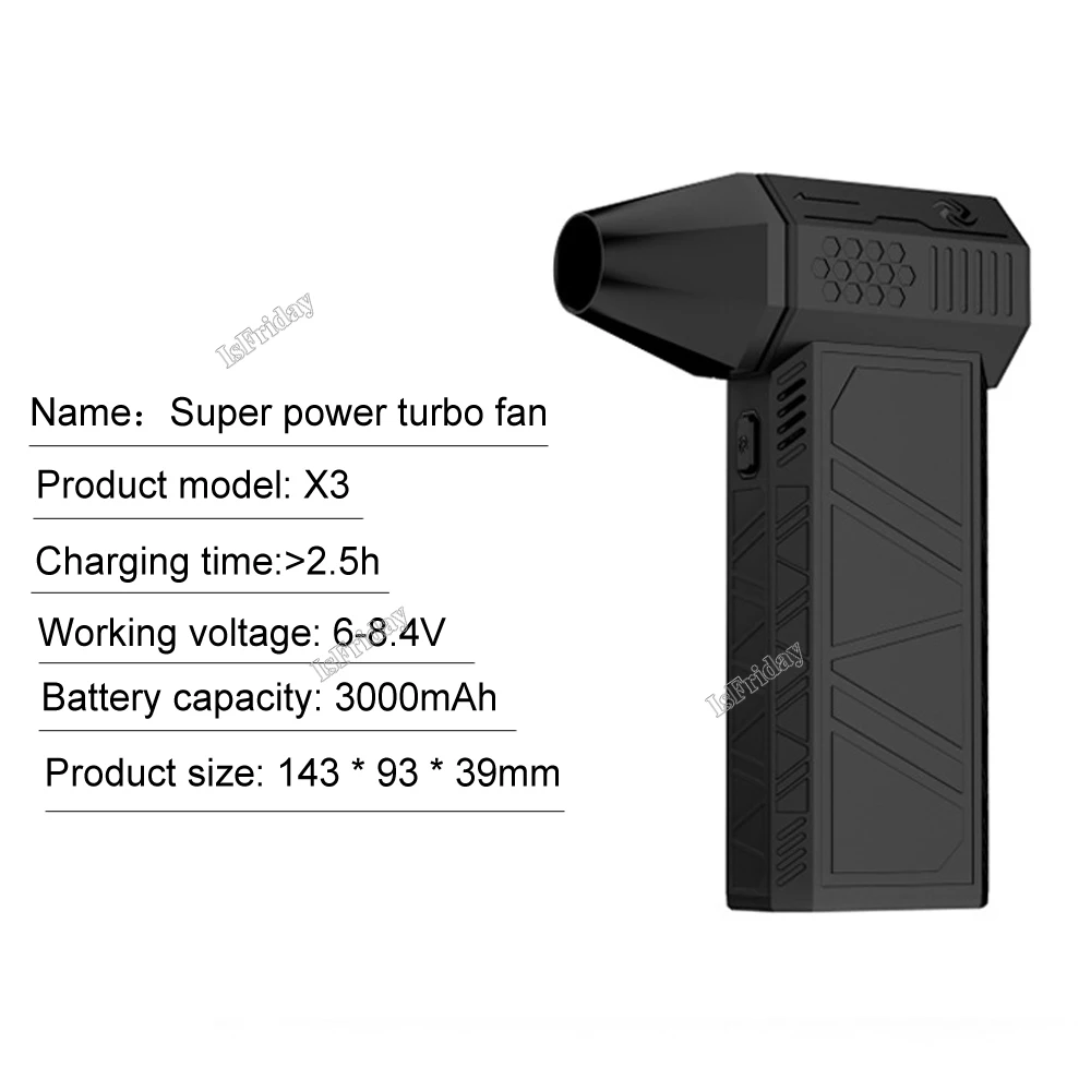 НОВЫЙ X3 Violent Blower Mini Turbo Jet Fan Ручной бесщеточный двигатель 130 000 об/мин Скорость ветра 52 м/с Промышленный канальный вентилятор Пылесос
НОВЫЙ X3 Violent Blower Mini Turbo Jet Fan Ручной бесщеточный двигатель 130 000 об/мин Скорость ветра 52 м/с Промышленный канальный вентилятор Пылесос