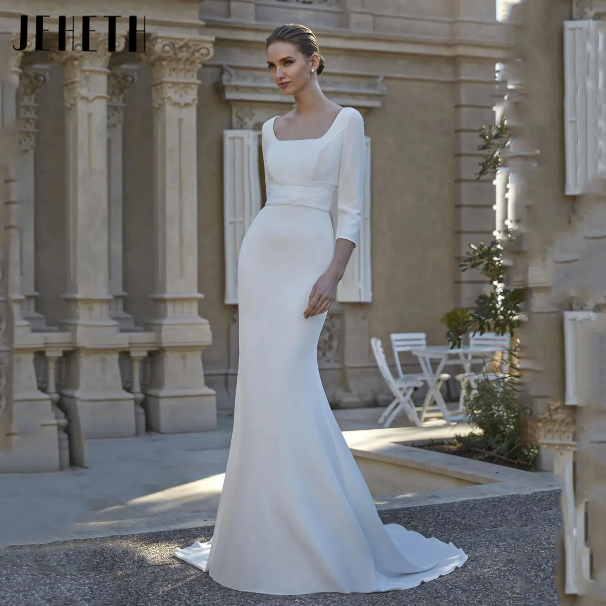 JEHETH 3/4 Sleeve Civil Wedding Dresses Simple Long Mermaid Modest vestidos de novia Customized Backless Wedding Bride Gown
JEHETH 3/4 Sleeve Civil Wedding Dresses Simple Long Mermaid Modest vestidos de novia Customized Backless Wedding Bride Gown
