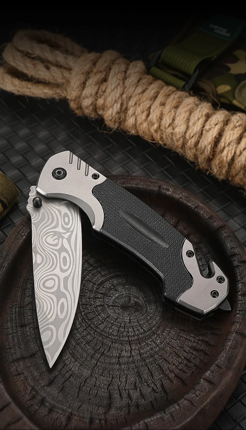 Outdoor Damascus Pattern Tactical Survival Knife G10 Camping Folding Knife Stainless Steel Pocket Self-Defense Knife
Outdoor Damascus Pattern Tactical Survival Knife G10 Camping Folding Knife Stainless Steel Pocket Self-Defense Knife