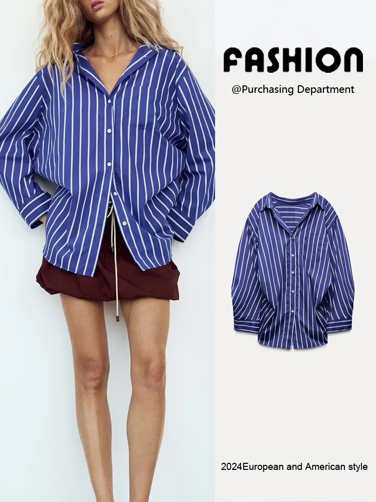 Casual Striped Long Sleeve Batwing Shirt New Arrival Women's Fashion ZA2024 Autumn Collection Collar Mid-Length Shirt
Casual Striped Long Sleeve Batwing Shirt New Arrival Women's Fashion ZA2024 Autumn Collection Collar Mid-Length Shirt