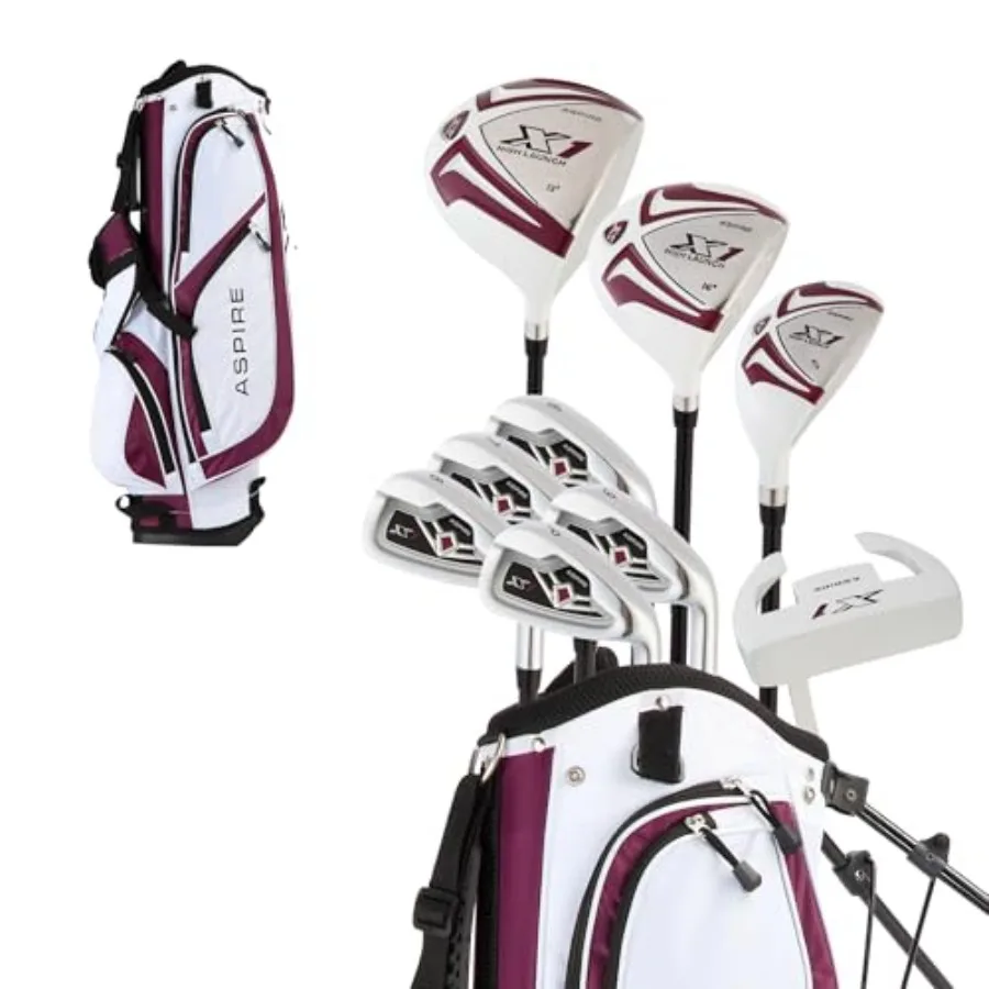 Golf club set for women: graphite shafts, black and pink, lightweight design for easy swing control
Golf club set for women: graphite shafts, black and pink, lightweight design for easy swing control