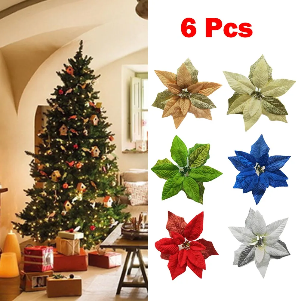 6pcs Christmas Flower Large Glittering Poinsettia Decorations Xams Tree Garland Hanging Pendant Wedding Party Holiday Decor
6pcs Christmas Flower Large Glittering Poinsettia Decorations Xams Tree Garland Hanging Pendant Wedding Party Holiday Decor