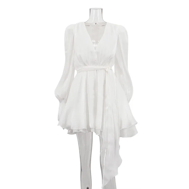 Shpmishal 2025 Autumn Women French Style V Neck Puff Sleeve Belted A-Line Dress Elegant Office Lady Wedding Guest Dresses
Shpmishal 2025 Autumn Women French Style V Neck Puff Sleeve Belted A-Line Dress Elegant Office Lady Wedding Guest Dresses