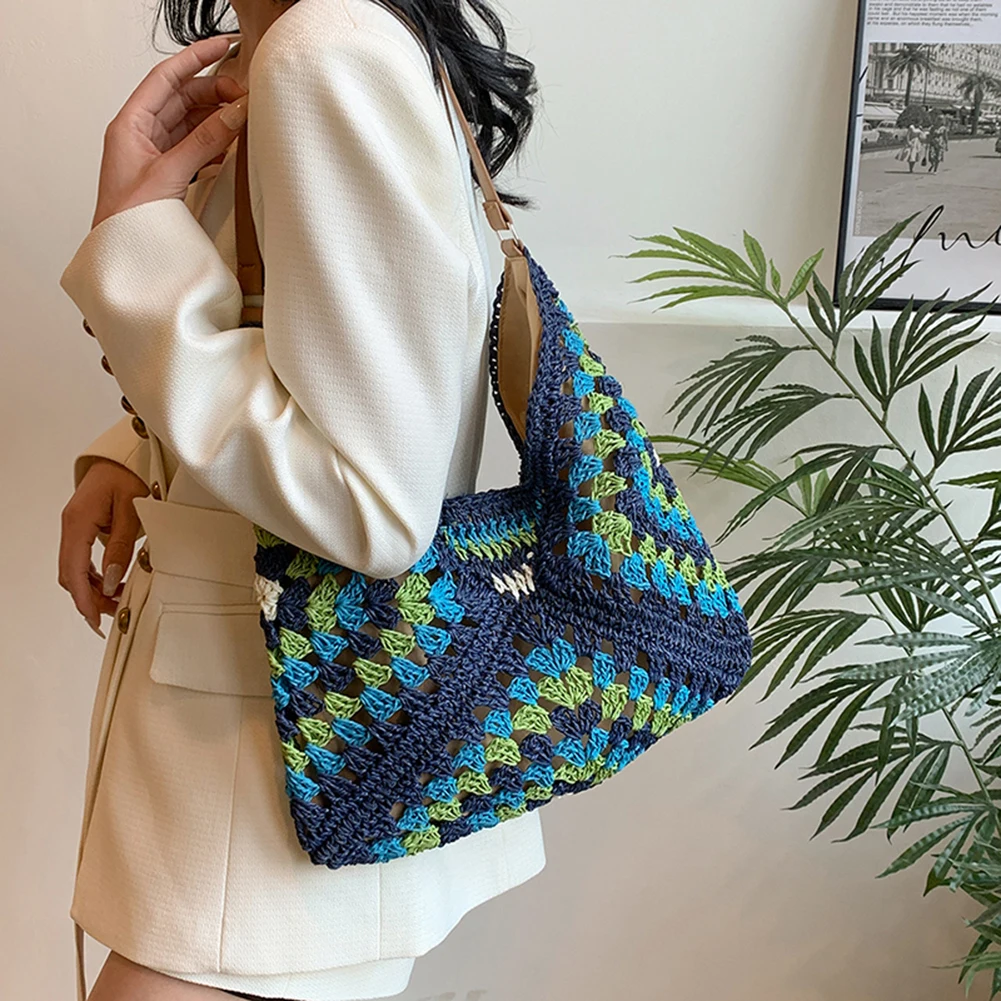 Women Knitted Shoulder Bag Large Capacity Crochet Hobo Bags Hollow Out Handbags Patchwork Hasp Closure for Beach Vacation
Women Knitted Shoulder Bag Large Capacity Crochet Hobo Bags Hollow Out Handbags Patchwork Hasp Closure for Beach Vacation