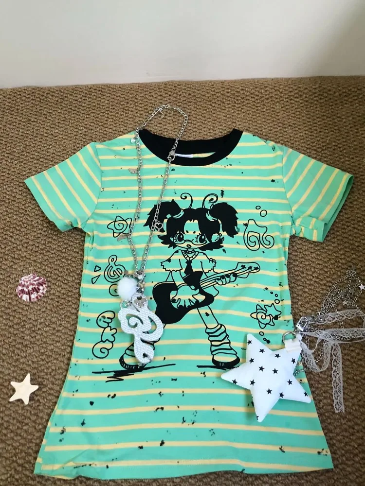 HOUZHOU Y2k Green Women T-shirts Harajuku Striped Japanese Style Kawaii Graphic Short Sleeve T-shirts Anime Tops Juminocore Tees
HOUZHOU Y2k Green Women T-shirts Harajuku Striped Japanese Style Kawaii Graphic Short Sleeve T-shirts Anime Tops Juminocore Tees