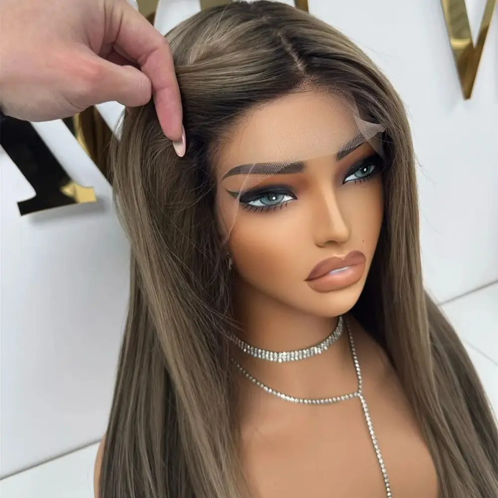 Dark Brown Blonde Highlights Synthetic Lace Front Wig Preplucked Hairline Swiss HD Lace Glueless Wig 26 Inch Long Straight Wig
Dark Brown Blonde Highlights Synthetic Lace Front Wig Preplucked Hairline Swiss HD Lace Glueless Wig 26 Inch Long Straight Wig