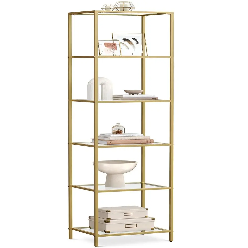 Bookcase, 6Tier Bookshelf, Slim Shelving Unit for Bedroom, Bathroom, Home Office, Tempered Glass, Steel Frame, Metallic Gold UL
Bookcase, 6Tier Bookshelf, Slim Shelving Unit for Bedroom, Bathroom, Home Office, Tempered Glass, Steel Frame, Metallic Gold UL