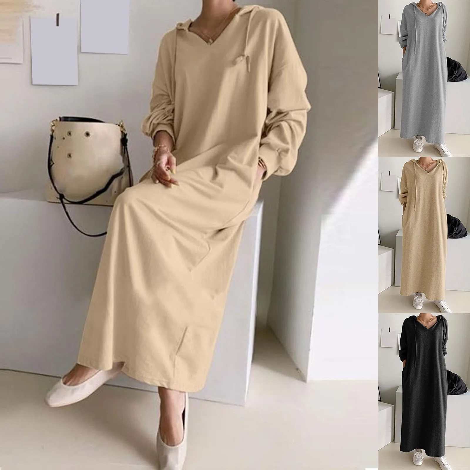 Pockets Long Hooded Sweatshirts Dress Women Casual Long Sleeve Loose Maxi Dresses Winter Warm Pullover Vestidos Robe Femme Coats
Pockets Long Hooded Sweatshirts Dress Women Casual Long Sleeve Loose Maxi Dresses Winter Warm Pullover Vestidos Robe Femme Coats