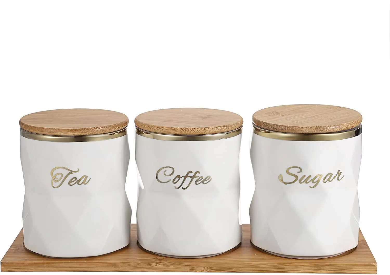 3-Piece Ceramic Canisters Set for Sugar Coffee Tea, White Storage Jars with Bamboo Lids for Kitchen Counter Decor
3-Piece Ceramic Canisters Set for Sugar Coffee Tea, White Storage Jars with Bamboo Lids for Kitchen Counter Decor