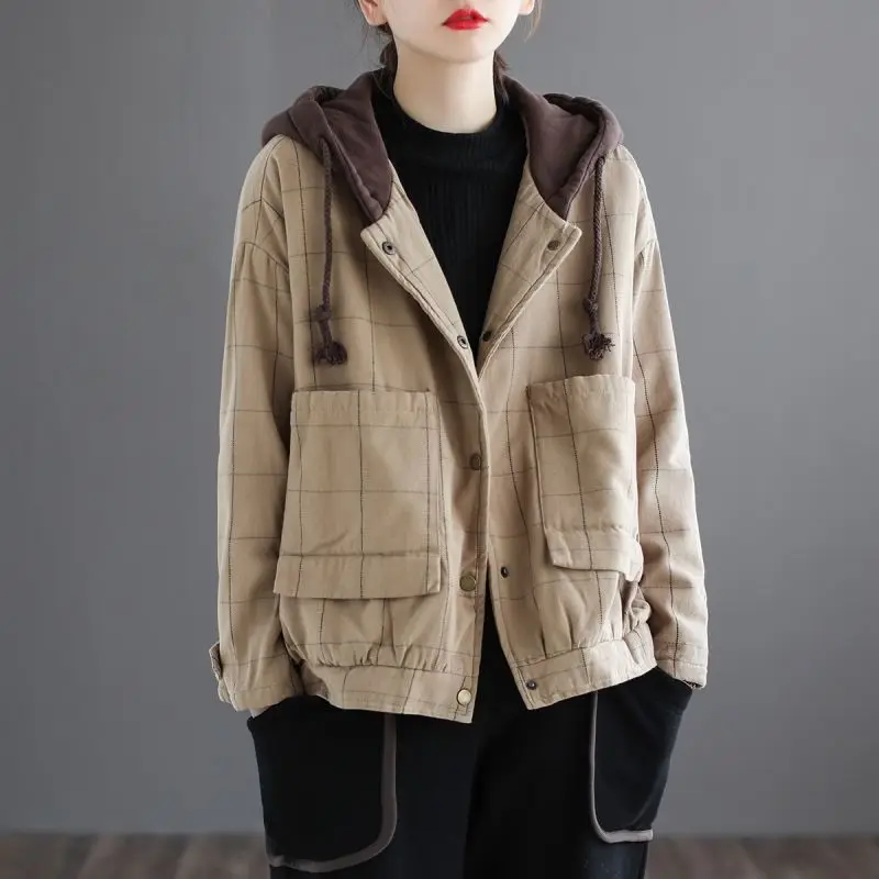 Oversized Hooded Jackets Women Casual Loose Artistic Retro Plush Coat Plaid Design Short Jacket Zip Up Hoodies Autumn Winter New
Oversized Hooded Jackets Women Casual Loose Artistic Retro Plush Coat Plaid Design Short Jacket Zip Up Hoodies Autumn Winter New