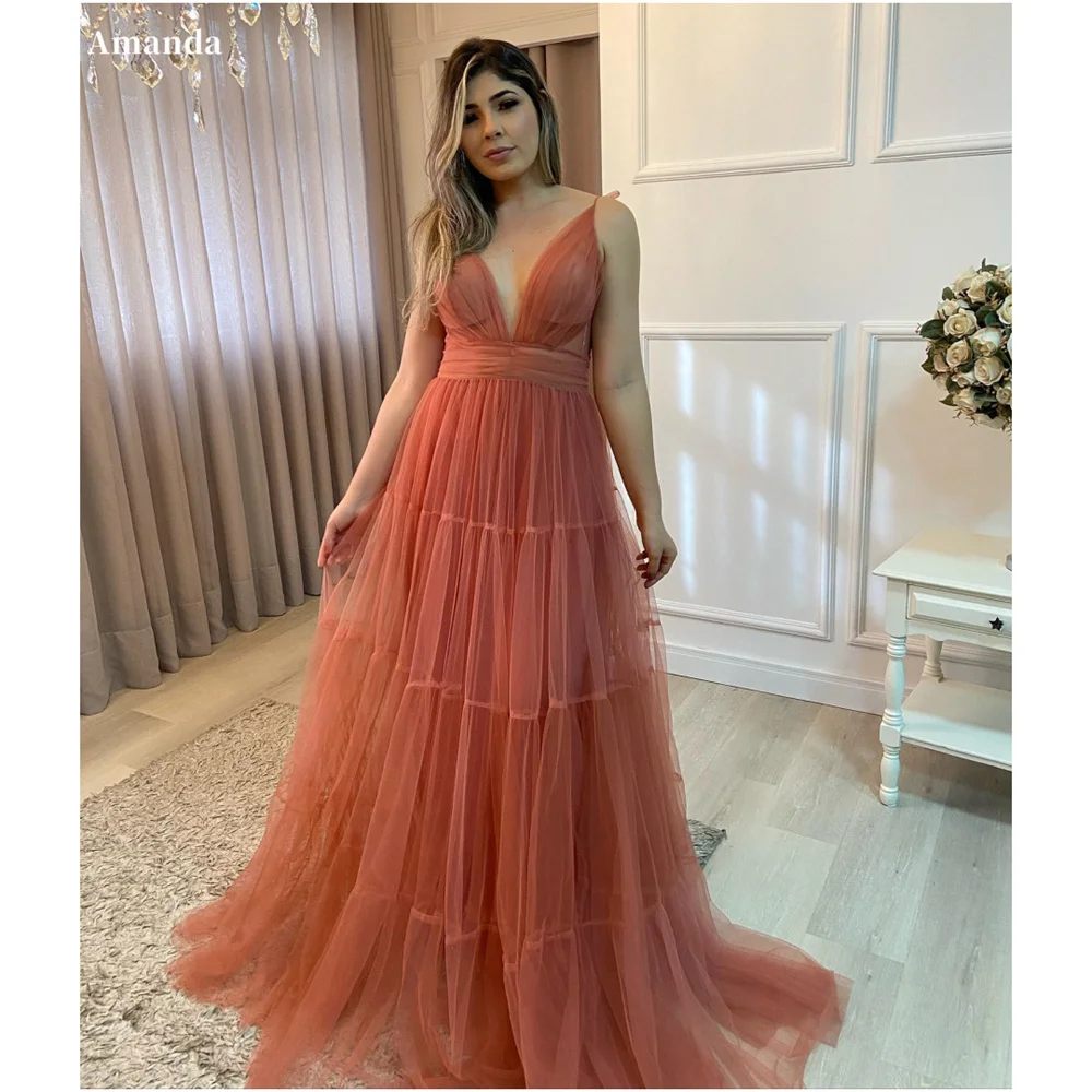 Amanda Customized Spaghetti Strap Pleated Tulle Prom Dress Sleeveless V-Neck vestidos de noche A-Line Floor-Length Wedding Party
Amanda Customized Spaghetti Strap Pleated Tulle Prom Dress Sleeveless V-Neck vestidos de noche A-Line Floor-Length Wedding Party
