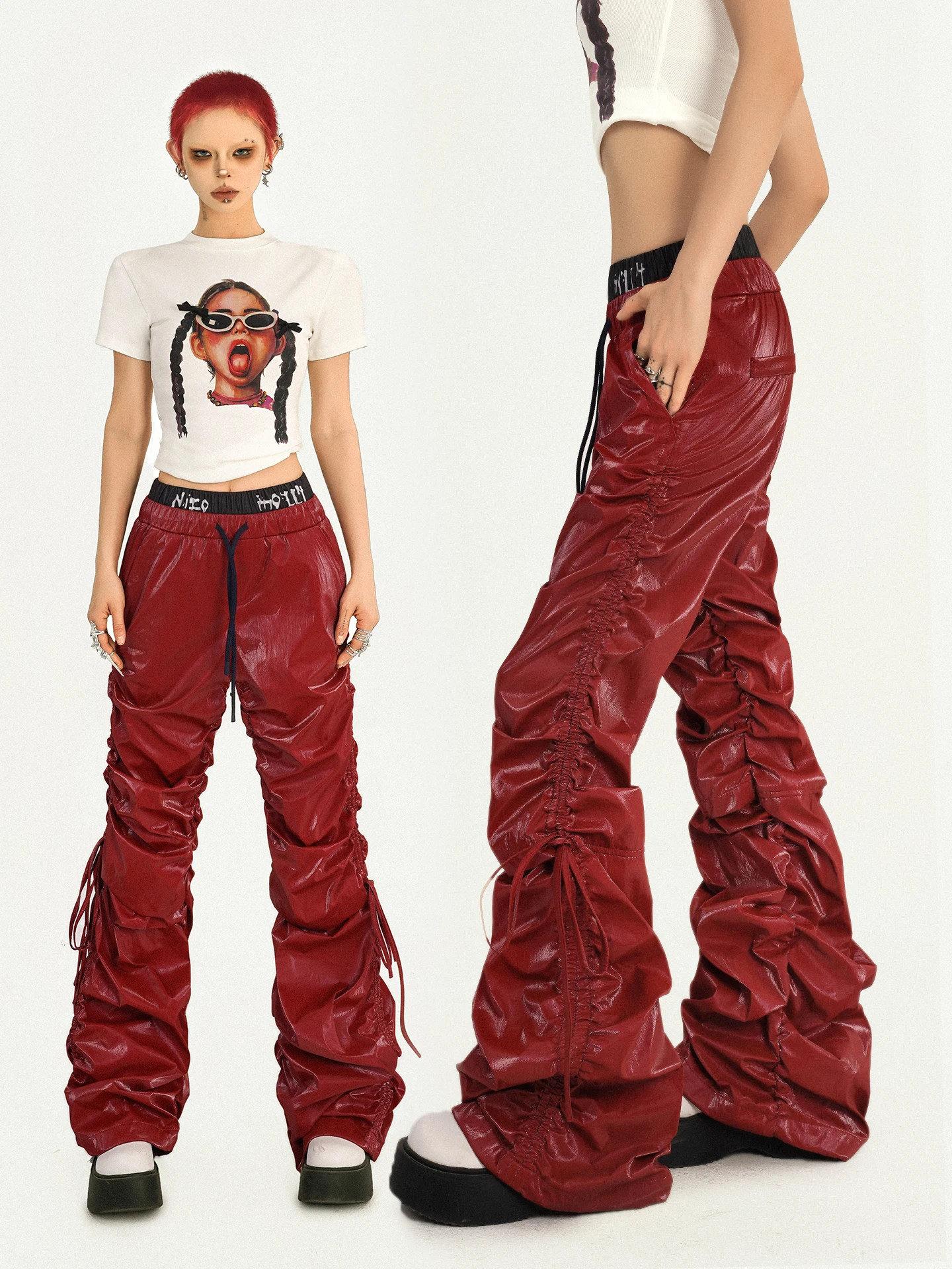 Original Red Leather Pants Women's Fashion Street Style Bowed Tuck Design Double Waist Head Long Pants Trendy NICO MOLLY
Original Red Leather Pants Women's Fashion Street Style Bowed Tuck Design Double Waist Head Long Pants Trendy NICO MOLLY