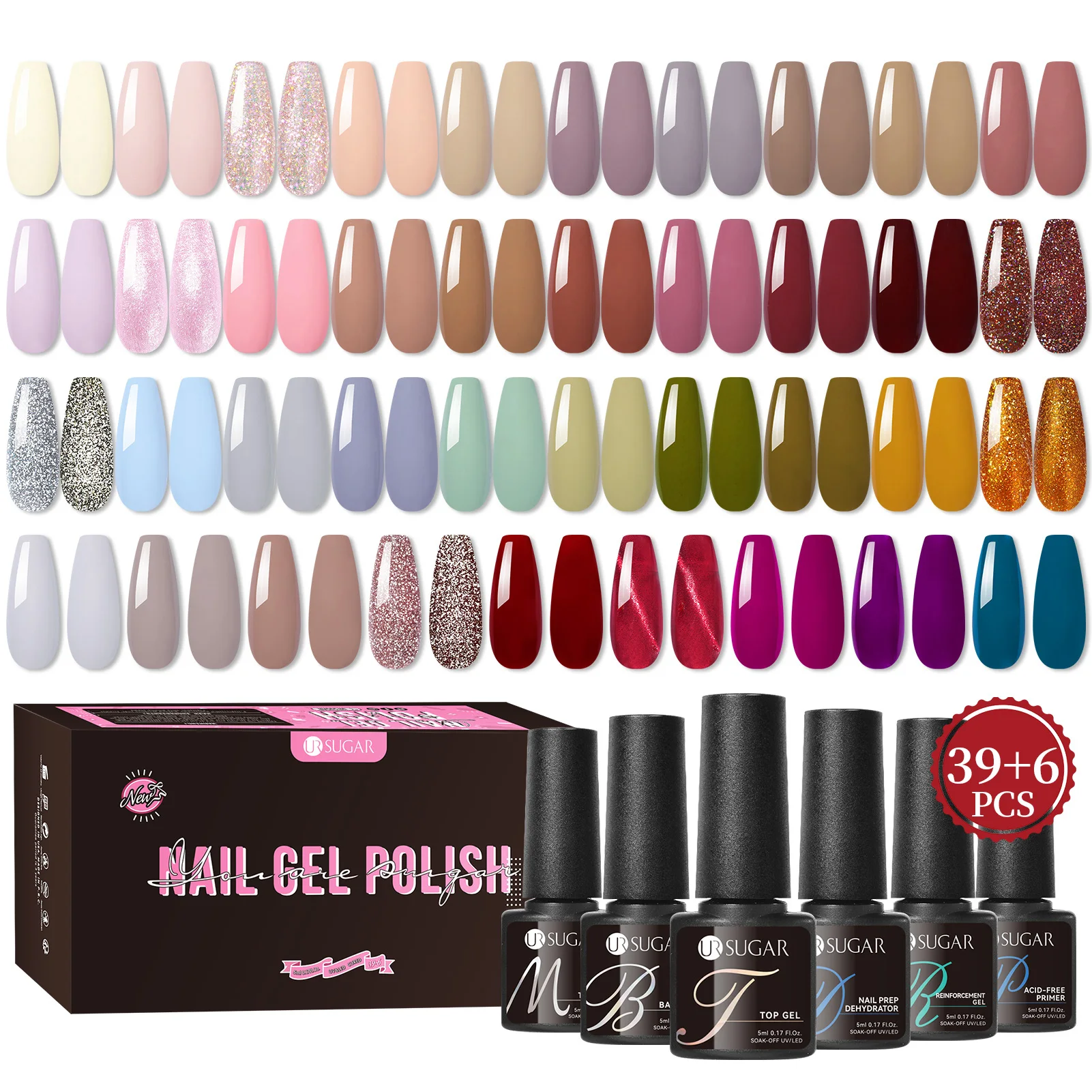UR SUGAR 39Pcs Color Gel Nail Polish Set with 6PCS Base Top Function Semi Permanent Gel 5ml Long-Lasting Soak Off UV Gel Varnish
UR SUGAR 39Pcs Color Gel Nail Polish Set with 6PCS Base Top Function Semi Permanent Gel 5ml Long-Lasting Soak Off UV Gel Varnish