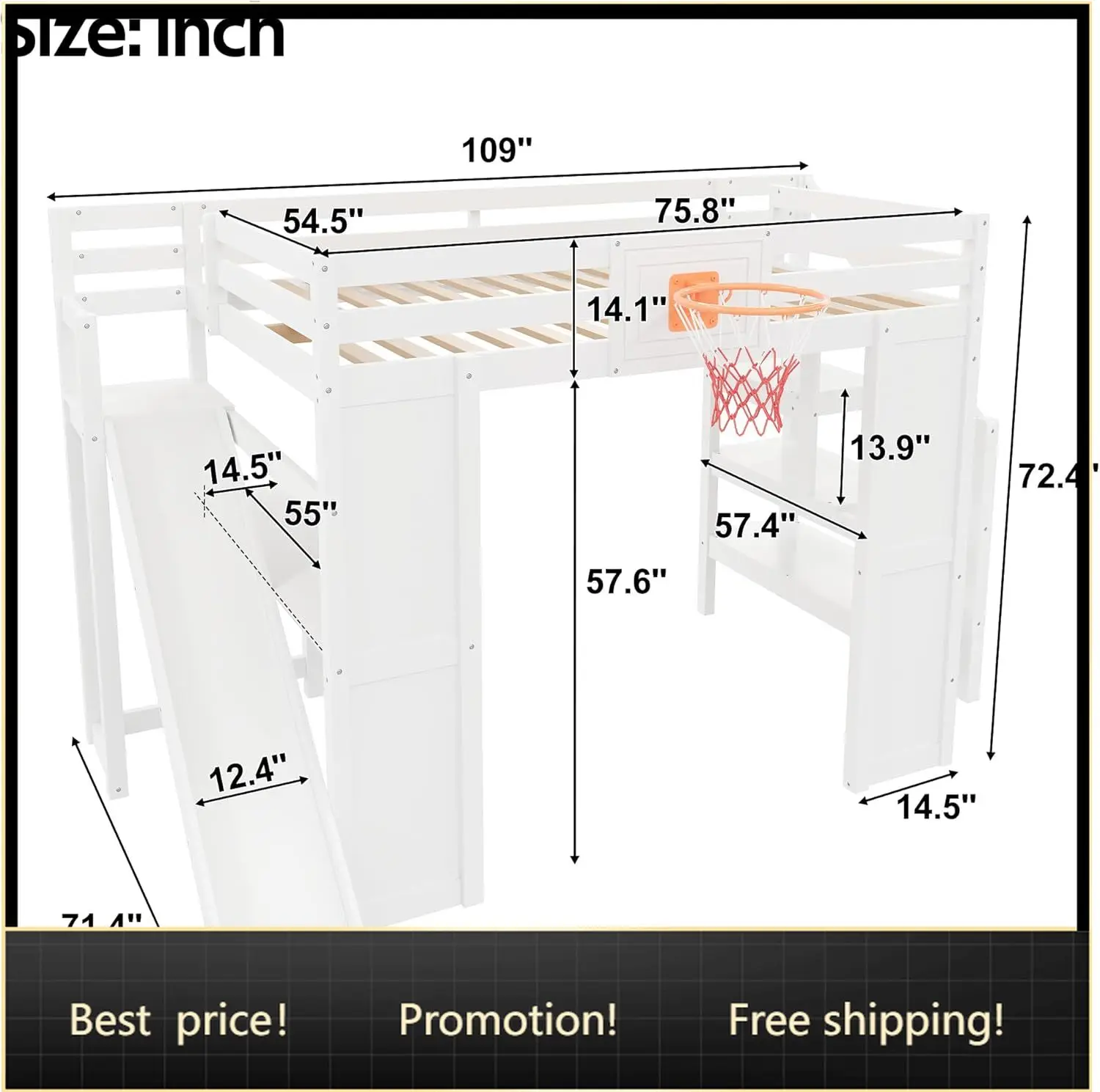 LUMISOL Full Size Wooden Loft Bed with Slide and Basketball Hoop, High Play Bed with Stairs and Desk for Small Room, White Loft
LUMISOL Full Size Wooden Loft Bed with Slide and Basketball Hoop, High Play Bed with Stairs and Desk for Small Room, White Loft