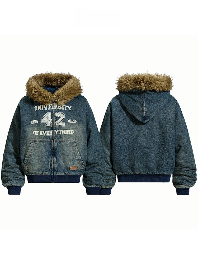 American Sle Thiened Cotton Denim Jaet with Fur Collar for Women Autumn Winter Warm Casual Loose Fit Zipper Closure
American Sle Thiened Cotton Denim Jaet with Fur Collar for Women Autumn Winter Warm Casual Loose Fit Zipper Closure