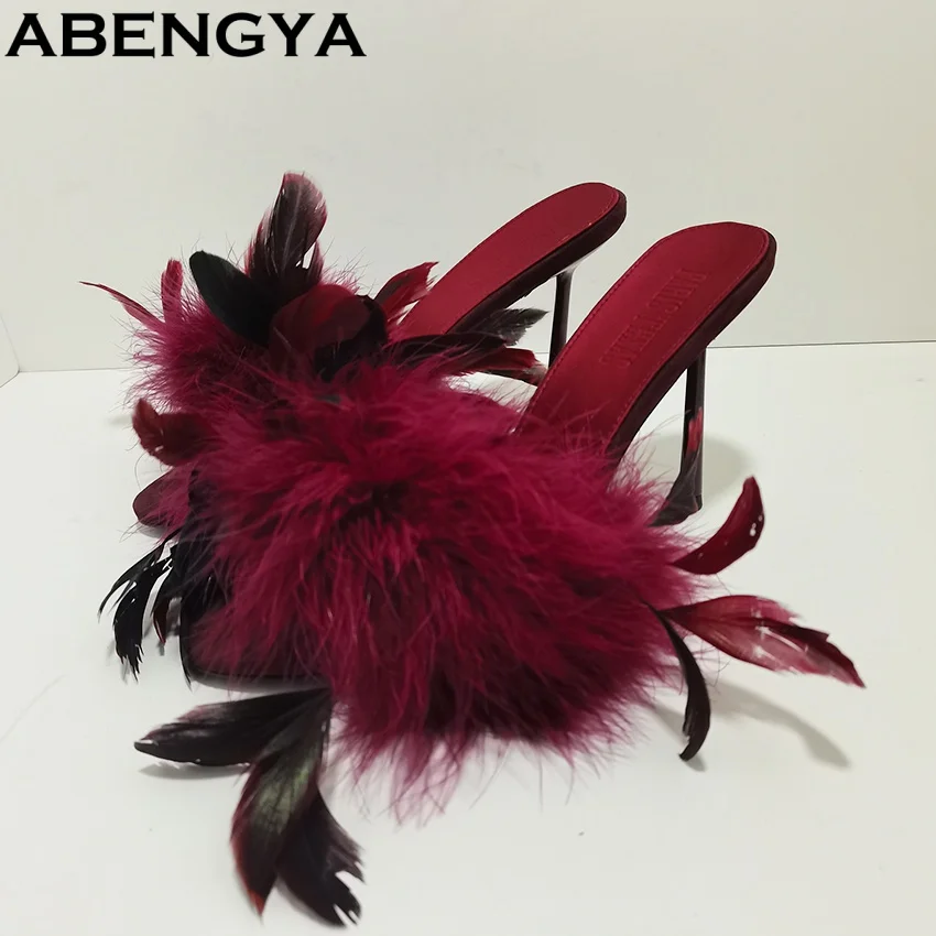 Summer Flipflops Fur Slippers Women Stiletto Slides Sexy High Heel Dress Shoes For Woman Sandalias Mujer Feather Modern Slippers
Summer Flipflops Fur Slippers Women Stiletto Slides Sexy High Heel Dress Shoes For Woman Sandalias Mujer Feather Modern Slippers