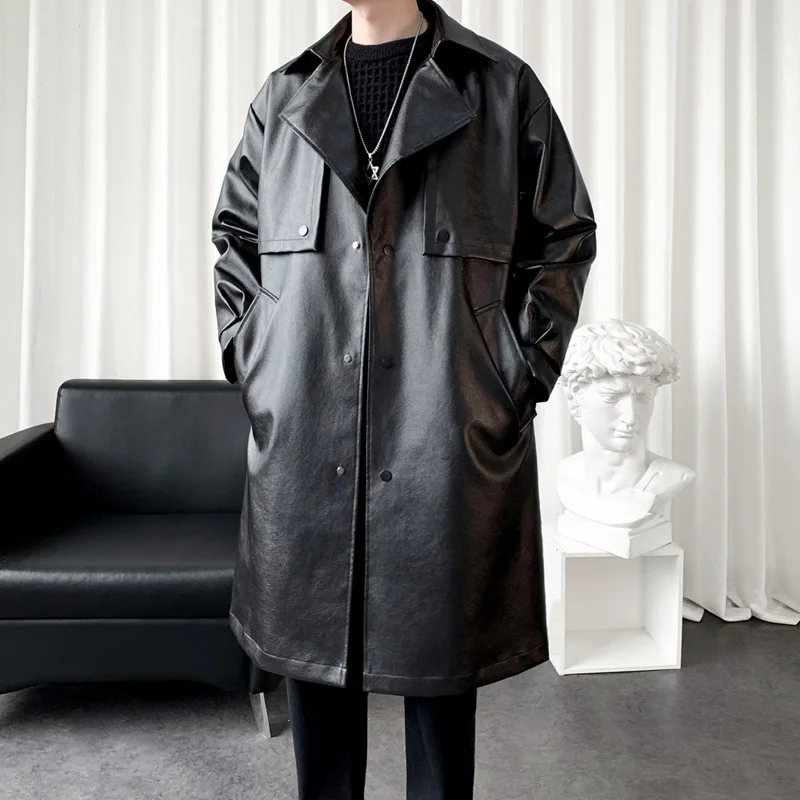 Men Faux Leather PU Trench Fashion Long Sleeve Autumn Windbreaker Coat Slim Leather Long Jacket 2023 Men's Black Jacket Outwear
Men Faux Leather PU Trench Fashion Long Sleeve Autumn Windbreaker Coat Slim Leather Long Jacket 2023 Men's Black Jacket Outwear