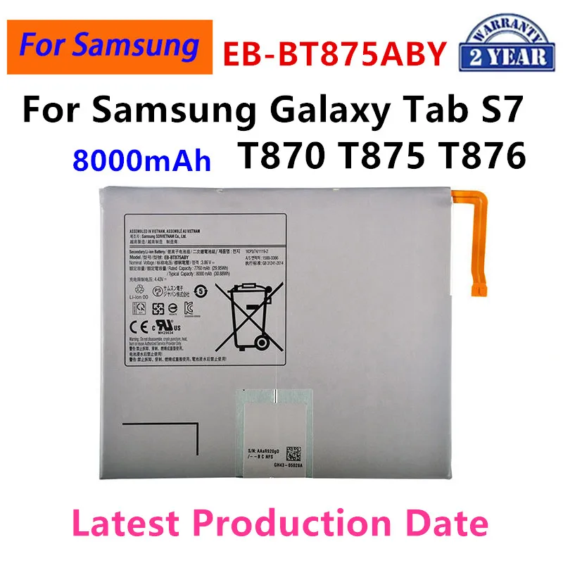 Brand New EB-BT875ABY 8000mAh Replacement Battery For Samsung Galaxy Tab S7 T870 T875 T876 Tablet batteria
Brand New EB-BT875ABY 8000mAh Replacement Battery For Samsung Galaxy Tab S7 T870 T875 T876 Tablet batteria