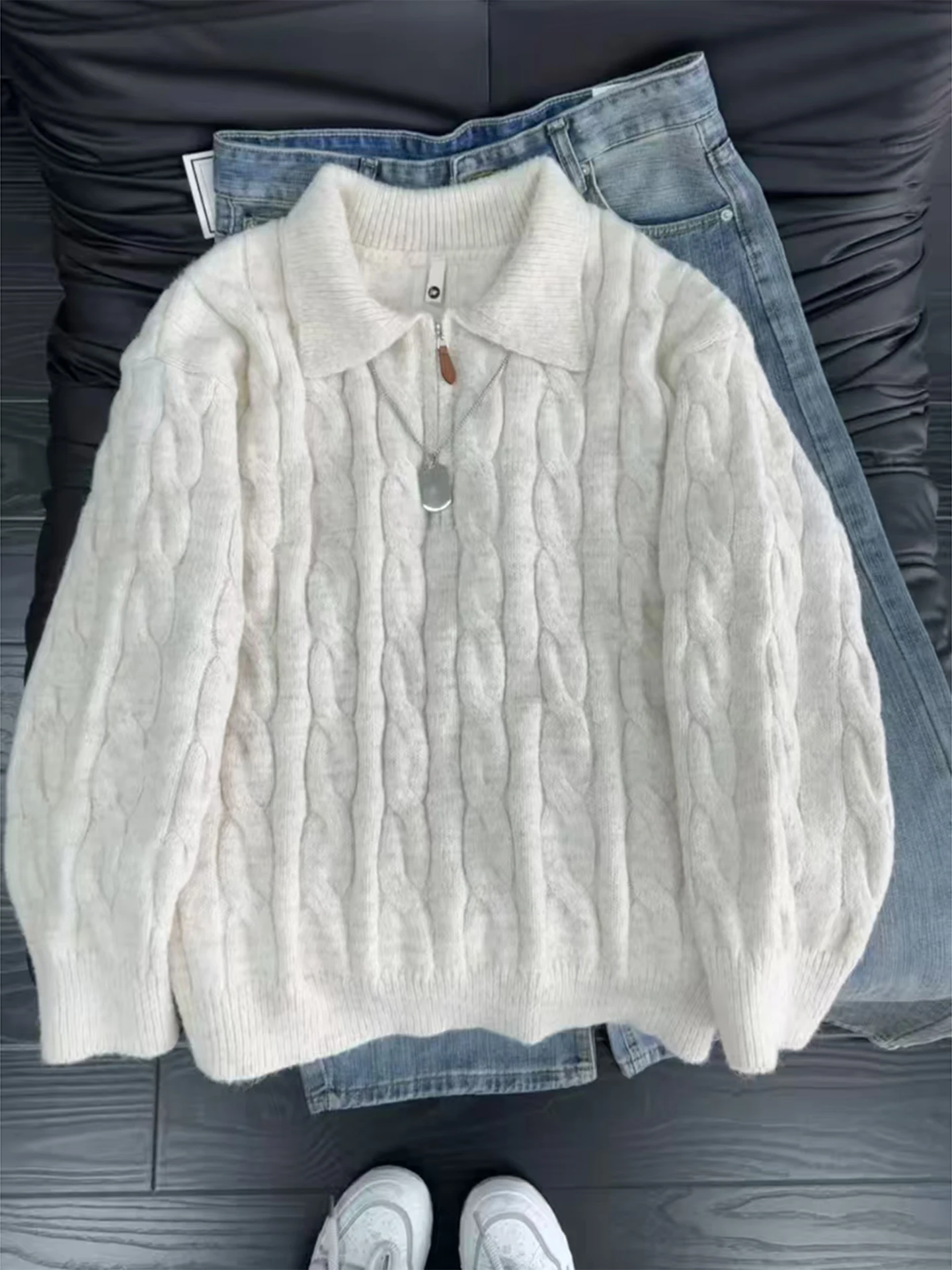 American Sle Knitted Sweater Men's Loose Lazy Sle Collar f Zip Autumn Winter Warm Long Sve Soft Fabric Yarn Twist
American Sle Knitted Sweater Men's Loose Lazy Sle Collar f Zip Autumn Winter Warm Long Sve Soft Fabric Yarn Twist