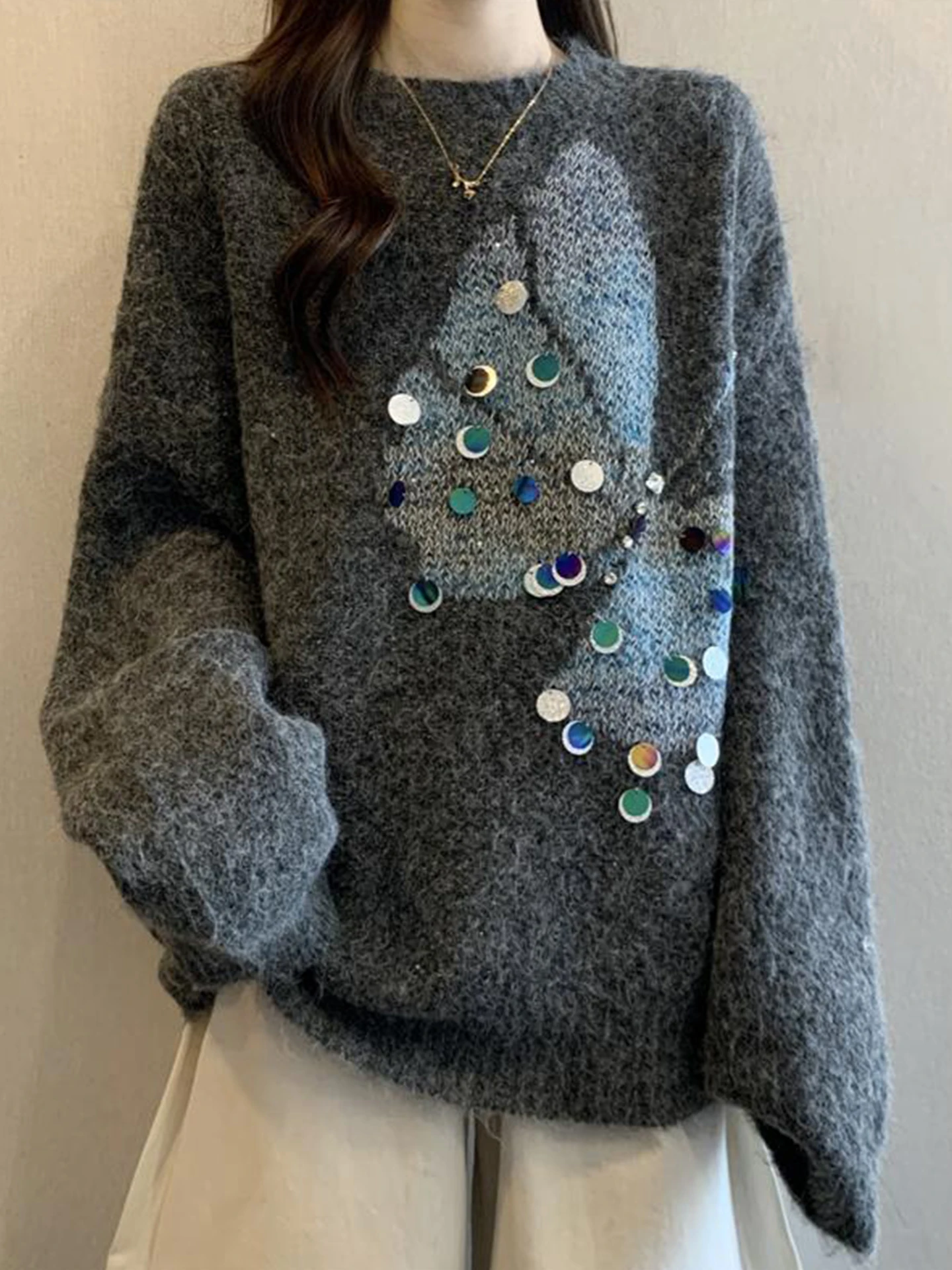 Unique Beautiful Sequin Knitted Sweater Winter Large Size Women's Lazy Inner Wear Top Warm Comfortable round Ne L...
Unique Beautiful Sequin Knitted Sweater Winter Large Size Women's Lazy Inner Wear Top Warm Comfortable round Ne L...