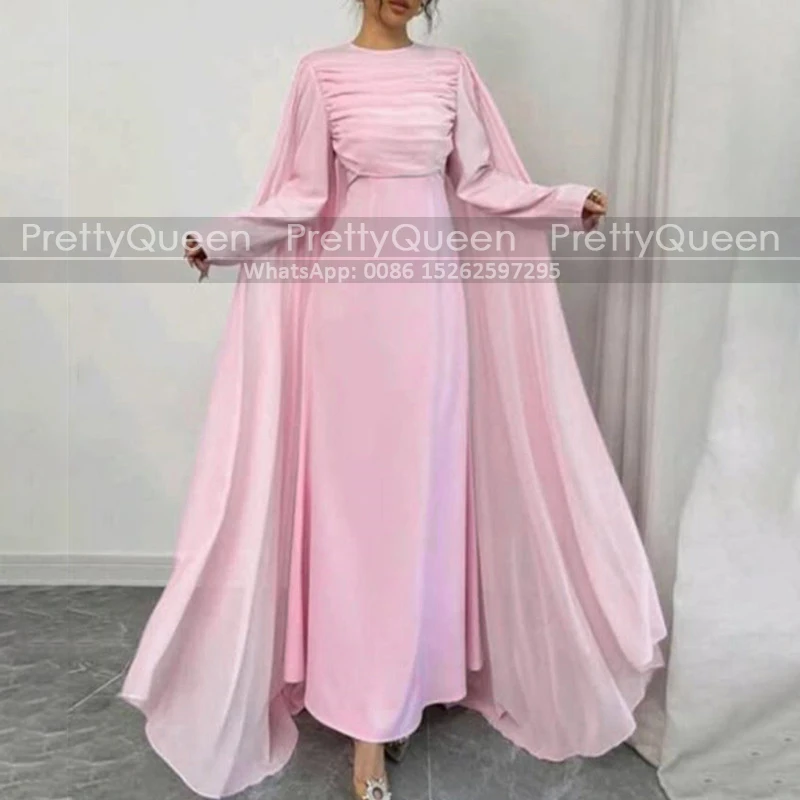 Customized Cloak Cape Mother of the Bride Dresses A Line Long Sleeves Kaftan Dubai Women High Neck Pink Chiffon Prom Dress
Customized Cloak Cape Mother of the Bride Dresses A Line Long Sleeves Kaftan Dubai Women High Neck Pink Chiffon Prom Dress