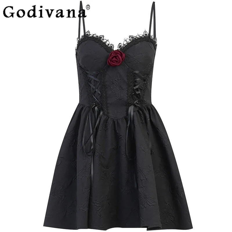 Dark Style Elegant Lace Splicing Black Lolita Suspender Dress Girls Summer New A-line High Waist Three-dimensional Rose Dresses
Dark Style Elegant Lace Splicing Black Lolita Suspender Dress Girls Summer New A-line High Waist Three-dimensional Rose Dresses