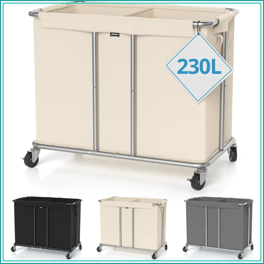 230L Rolling Laundry Hamper, 2-Section Clothes Sorter with Wheels, 61 Gallons, Metal Frame, Removable Liner, Beige
230L Rolling Laundry Hamper, 2-Section Clothes Sorter with Wheels, 61 Gallons, Metal Frame, Removable Liner, Beige