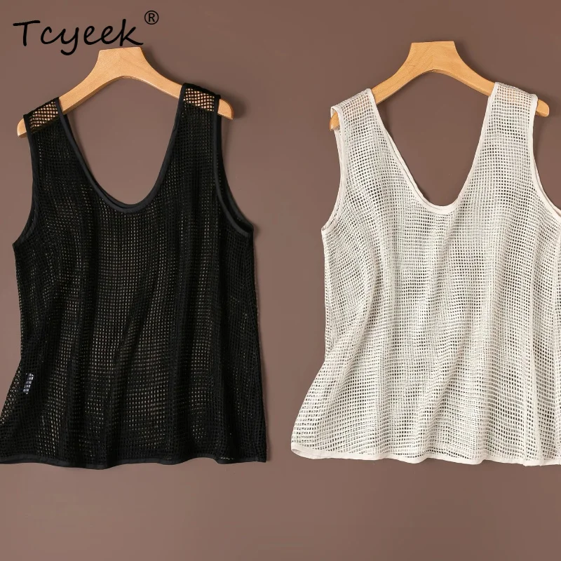 Tcyeek 100% Real Mulberry Silk Women's Tanks 2026 Summer Hollowed-out Woven Texture Loose U-neck Tops Female Clothing Ropa Mujer
Tcyeek 100% Real Mulberry Silk Women's Tanks 2026 Summer Hollowed-out Woven Texture Loose U-neck Tops Female Clothing Ropa Mujer