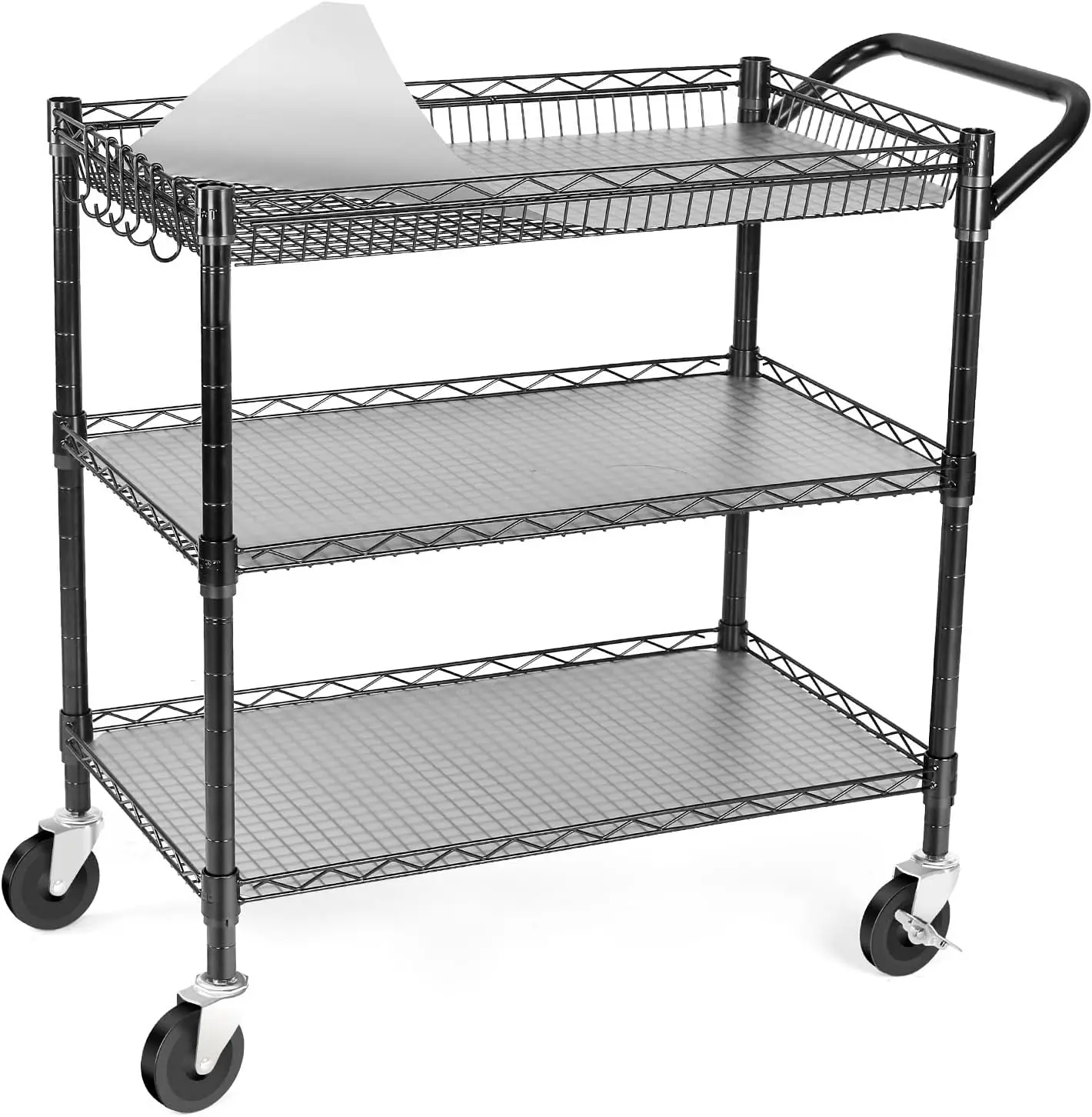 990Lbs Capacity Heavy Duty Rolling Utility Cart, NSF Rolling Carts with Wheels,Commercial Grade Metal Cart with Handle Bar 
990Lbs Capacity Heavy Duty Rolling Utility Cart, NSF Rolling Carts with Wheels,Commercial Grade Metal Cart with Handle Bar