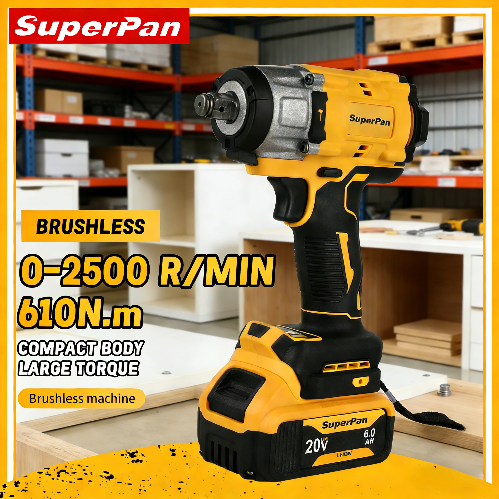 Ударный гайковерт SuperPan SP922 с LED-подсветкой для гаража, инструмент для ремонта мелких гаражных работ, замена автозапчастей, совместим с аккумулятором Dewalt 20V
Ударный гайковерт SuperPan SP922 с LED-подсветкой для гаража, инструмент для ремонта мелких гаражных работ, замена автозапчастей, совместим с аккумулятором Dewalt 20V