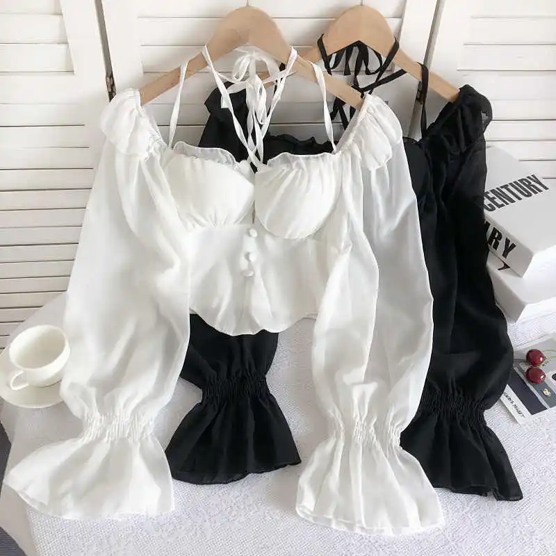 Women's White Square Collar Cropped Shirts Blouses Y2k 90s Vintage Korean 2000s Long Sleeve Lace-up Chiffon Shirt Clothes Summer
Women's White Square Collar Cropped Shirts Blouses Y2k 90s Vintage Korean 2000s Long Sleeve Lace-up Chiffon Shirt Clothes Summer