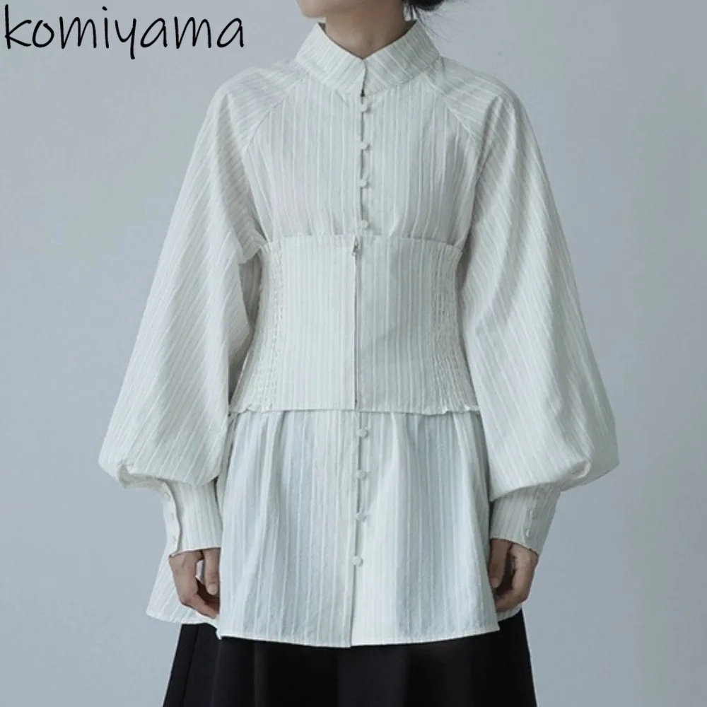 Japanese Two Ways Wear Tops Stripe 2025 New Ropa Mujer Long Sleeve Shirts Blouses Loose Blusas Autumn Camisas with Cummerbunds 
Japanese Two Ways Wear Tops Stripe 2025 New Ropa Mujer Long Sleeve Shirts Blouses Loose Blusas Autumn Camisas with Cummerbunds