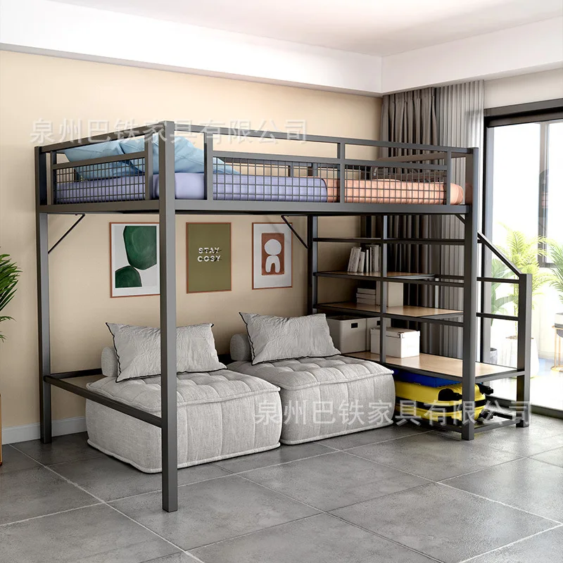 Bed and table Multifunctional wrought iron elevated bed Small apartment loft space saving bunk bed
Bed and table Multifunctional wrought iron elevated bed Small apartment loft space saving bunk bed