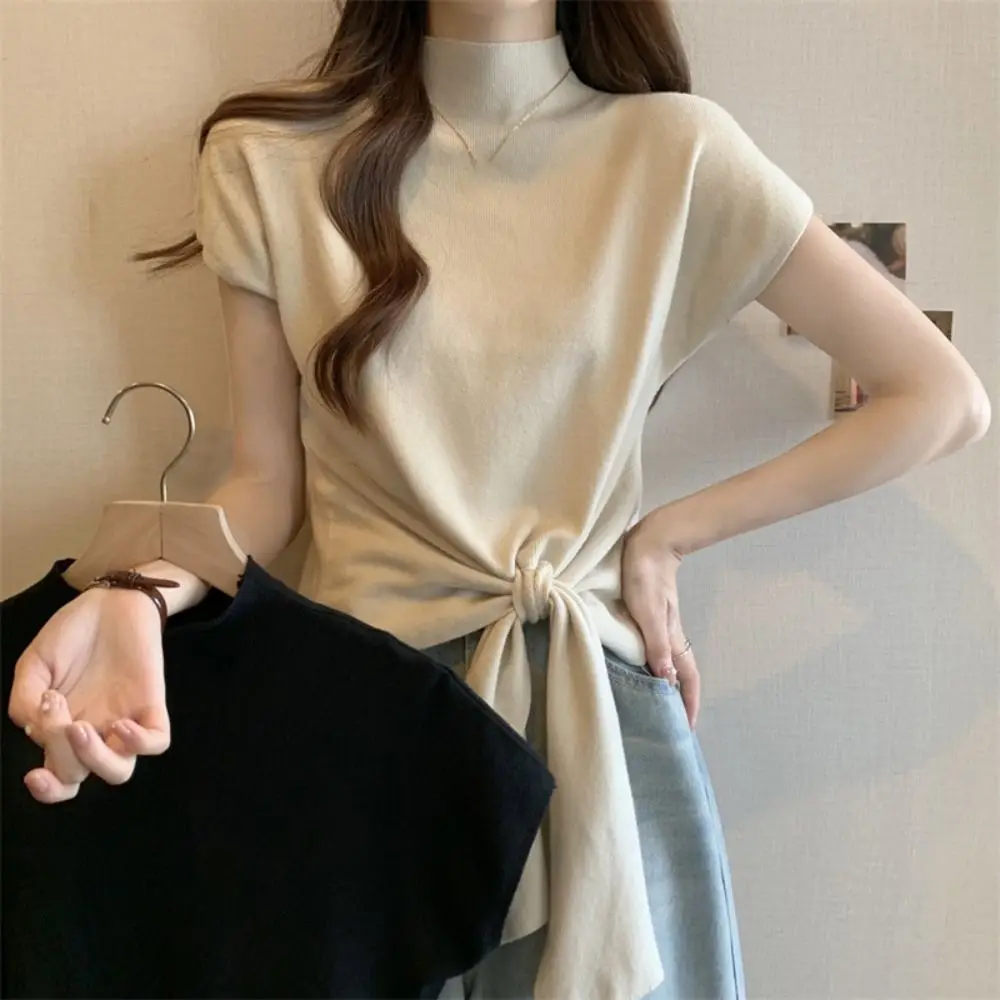 Korean Style Lace Up Short Sleeve T-shirt Slim Fit Kintwear Y2K Crop Top Women Chic Simple Half High Collar Tees Top Streetwear
Korean Style Lace Up Short Sleeve T-shirt Slim Fit Kintwear Y2K Crop Top Women Chic Simple Half High Collar Tees Top Streetwear
