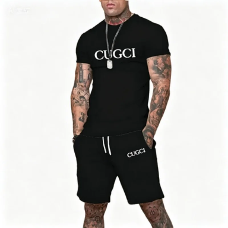 Summer T-shirt and shorts set for men - two-piece short-sleeved casual sportswear style with printed pattern on the chest.
Summer T-shirt and shorts set for men - two-piece short-sleeved casual sportswear style with printed pattern on the chest.